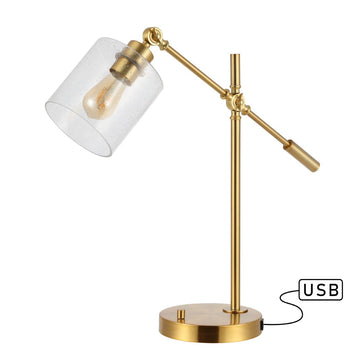 Kathryn Classic 23" Iron/Seeded Glass Adjustable Head Modern USB Charging LED Task Lamp - JONATHAN Y